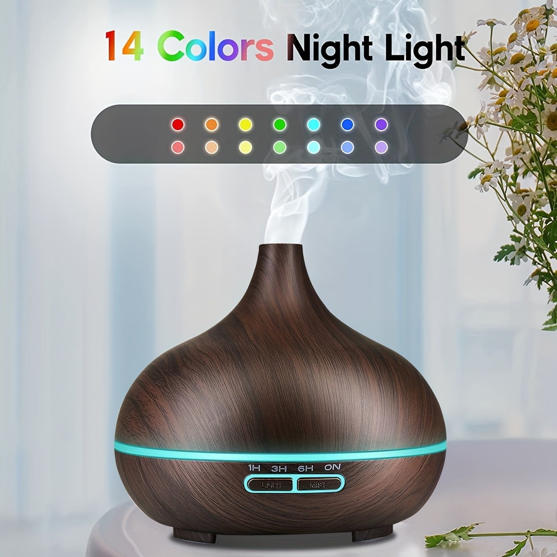 18.6oz Large Essential Oil Diffuser – Ultrasonic Aromatherapy Humidifier with Light Wood Grain Finish | Clarnex